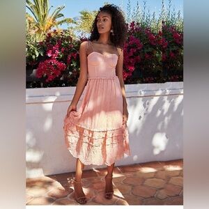 V. Chapman Peach Corset Style Midi Dress